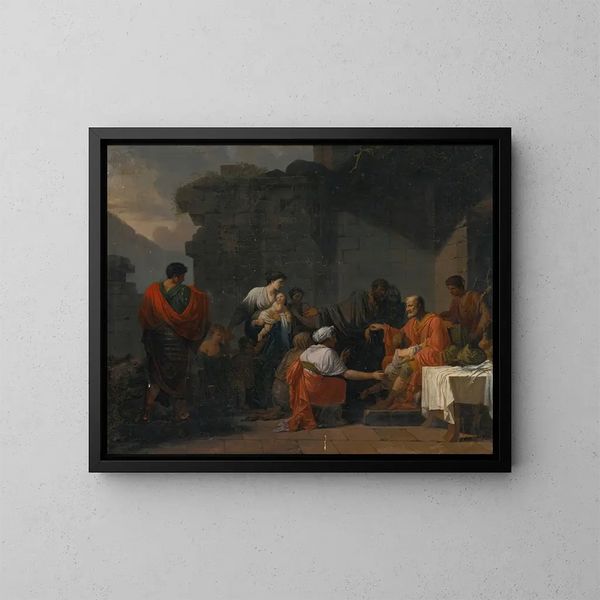 Belisaire recibiendo la hospitalidad de un campesino - Jean-François-Pierre Peyron — cuadro enmarcado en la pared
