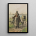 Country scene painting leading her cow and sheep to the fields - Jean-François Millet — framed artwork on a wall