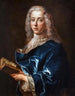 Portrait of a man in a blue coat holding a book - Jean-François de Troy — artwork view