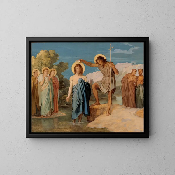 El bautismo de Cristo - Jean-Hippolyte Flandrin — cuadro enmarcado en la pared