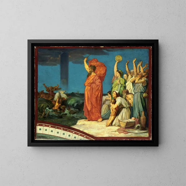 Moisés ordenando a las aguas que se cierren sobre el ejército egipcio - Jean-Hippolyte Flandrin — cuadro enmarcado en la pared