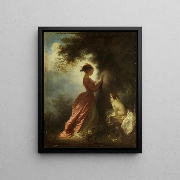 The Chiffre d'amour The Souvenir - Jean-Honoré Fragonard — framed artwork on a wall