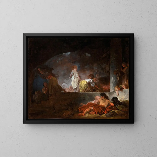 Les Blanchisseuses - Jean-Honoré Fragonard — framed artwork on a wall