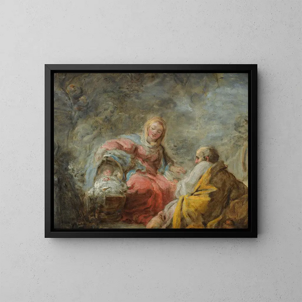 The Rest During the Flight into Egypt - Jean-Honoré Fragonard — framed artwork on a wall