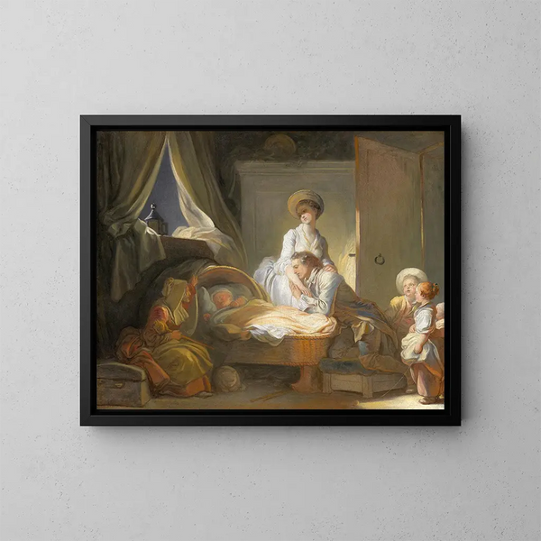 La Visite à la Crèche - Jean-Honoré Fragonard — framed artwork on a wall
