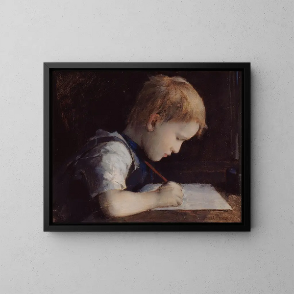 El pequeño escritor - Jean-Jacques Henner — cuadro enmarcado en la pared