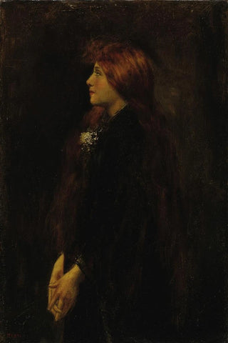 JeanJacques Henner - Portrait Red Haired Beauty Standing in Profile.webp