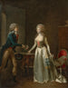 a young man offering a bouquet of flowers to a lady in an interior - Jean-Simon Fournier — artwork view