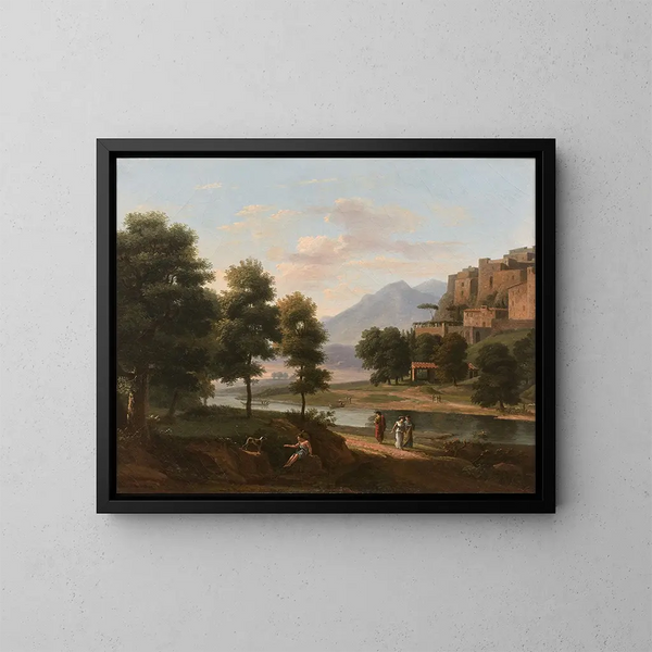 Paisaje de Arcadia animado por personajes - Jean-Victor Bertin — cuadro enmarcado en la pared