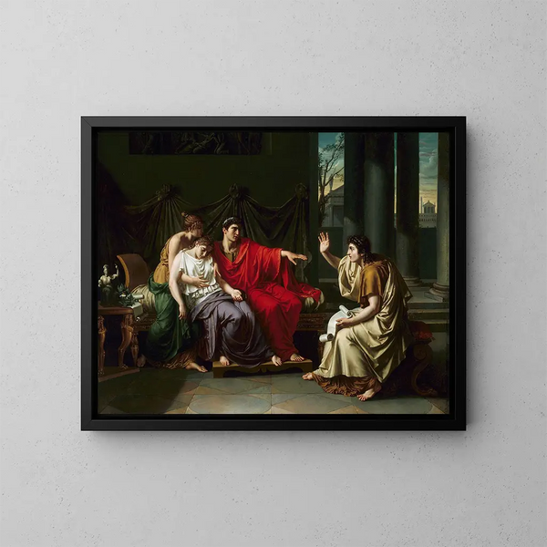 Virgilio leyendo la Eneida a Augusto, Octavia y Livia - Jean Baptiste Joseph Wicar — cuadro enmarcado en la pared