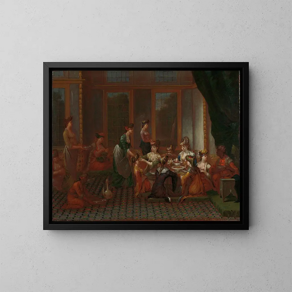Banquet of Distinguished Turkish Women - Jean-Baptiste Vanmour — framed artwork on a wall