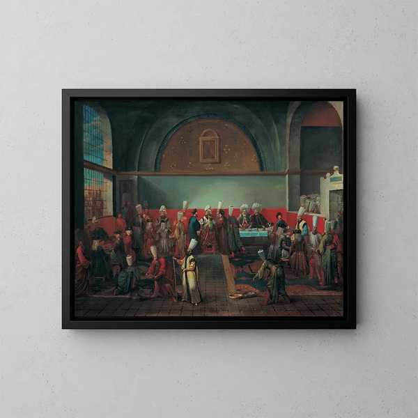 Dinner at the Palace in Honor of an Ambassador - Jean-Baptiste Vanmour — framed artwork on a wall