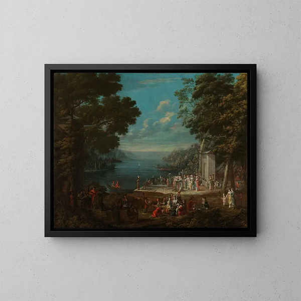 Exit among ladies at Hnkr skelesi along the Bosphorus - Jean-Baptiste Vanmour — framed artwork on a wall