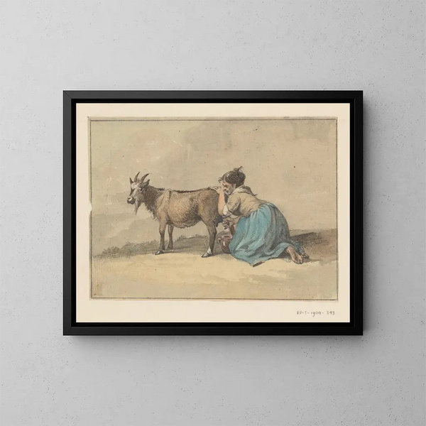Mujer tratando una cabra - Jean Bernard — cuadro enmarcado en la pared