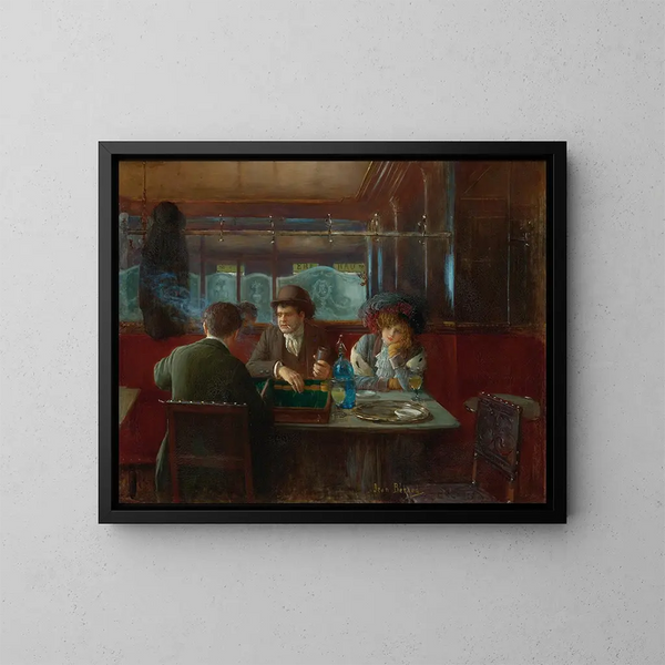 Le backgammon au café - Jean Béraud — framed artwork on a wall