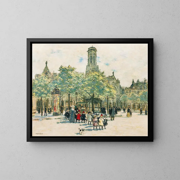 niñas frente a Saint-Germain-l'Auxerrois - Jean François Raffaëlli — cuadro enmarcado en la pared