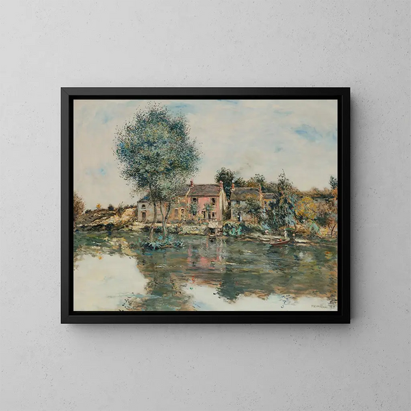 La Casa Rosa junto al Oise - Jean François Raffaëlli — cuadro enmarcado en la pared