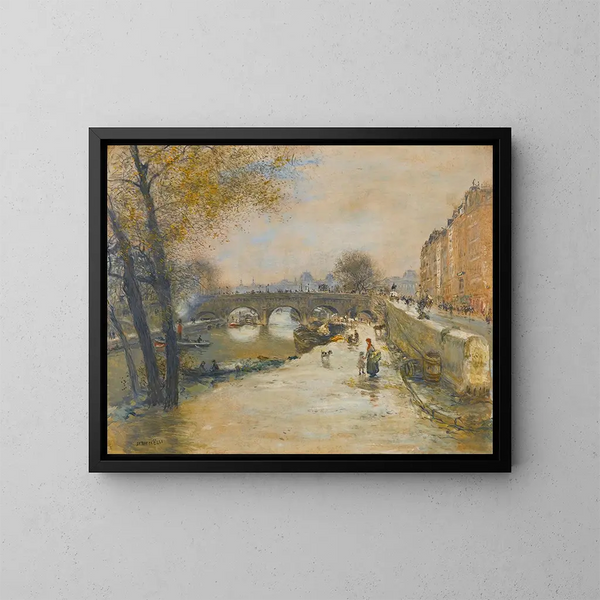 El muelle frente al Pont-Neuf - Jean François Raffaëlli — cuadro enmarcado en la pared