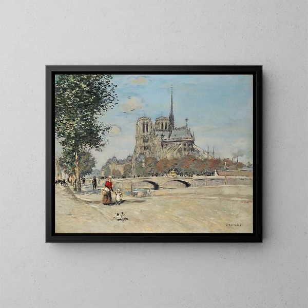 Notre-Dame de París y el puente del Arzobispado - Jean François Raffaëlli — cuadro enmarcado en la pared