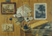 a trompe-l'œil still life with a painted landscape, a relief, and a mezzotint of peasants near a cottage - Jean François de La Motte — artwork view