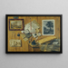 a trompe-l'œil still life with a painted landscape, a relief, and a mezzotint of peasants near a cottage - Jean François de La Motte — framed artwork on a wall