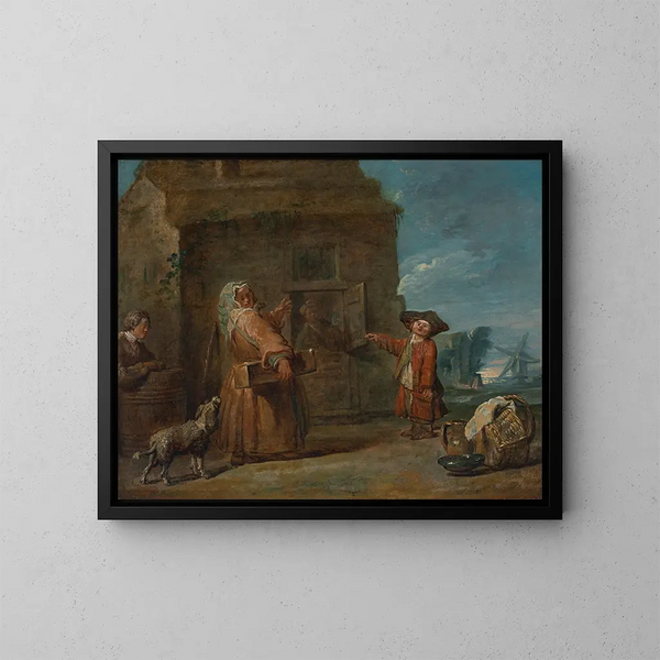 Una escena de género, quizás La caja del prestidigitador - Jean Siméon Chardin — cuadro enmarcado en la pared