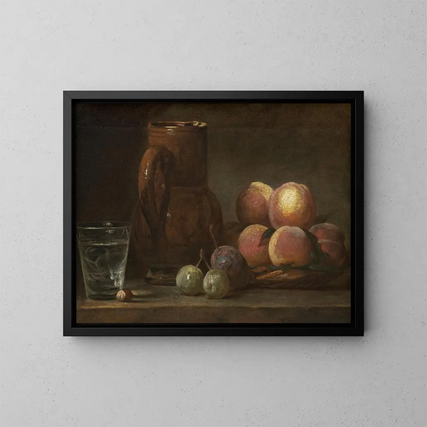 Jarrón de frutas y un vaso - Jean Siméon Chardin — cuadro enmarcado en la pared