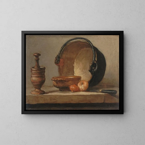 Naturaleza muerta con caldero de cobre - Jean Siméon Chardin — cuadro enmarcado en la pared