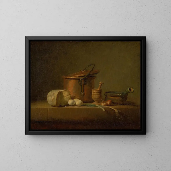 Nature morte avec pot en cuivre, fromage et œufs - Jean Siméon Chardin — cuadro enmarcado en la pared
