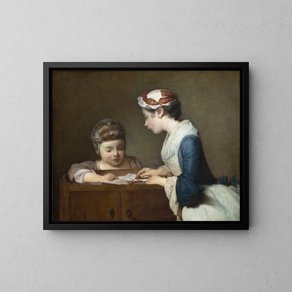 La Pequeña Maestra de escuela - Jean Siméon Chardin — cuadro enmarcado en la pared