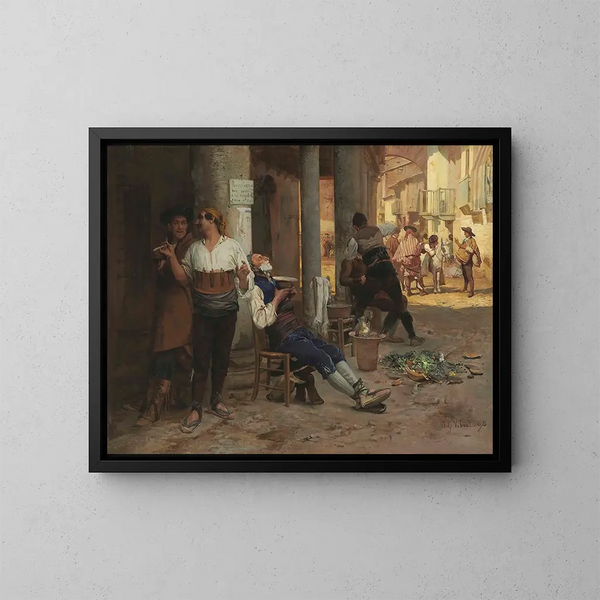 Barbier ambulant en Espagne - Jehan Georges Vibert — cuadro enmarcado en la pared
