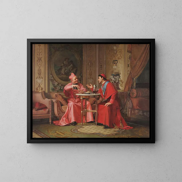 Discusión amistosa entre cardenales - Jehan Georges Vibert — cuadro enmarcado en la pared