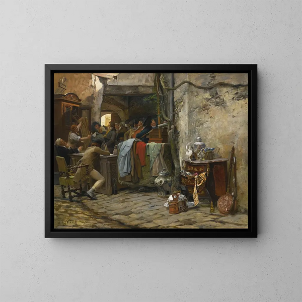 La venta mobiliaria - Jehan Georges Vibert — cuadro enmarcado en la pared