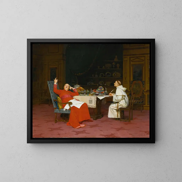 Sermón sobre la abstinencia - Jehan Georges Vibert — cuadro enmarcado en la pared
