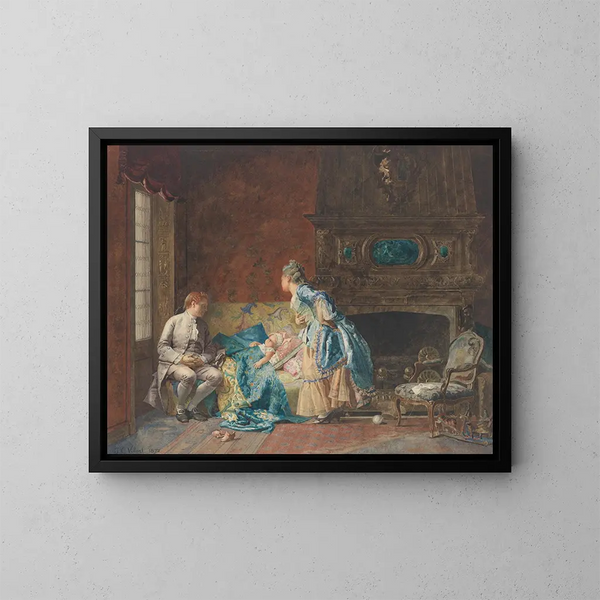 El primer bebé - Jehan Georges Vibert — cuadro enmarcado en la pared
