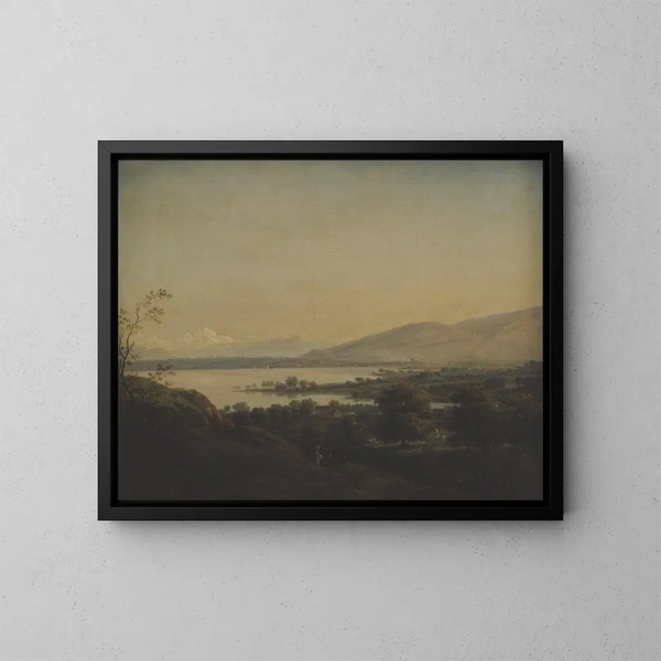Vista del lago de Ginebra hacia el Mont Blanc y Ginebra - Jens Juel — cuadro enmarcado en la pared
