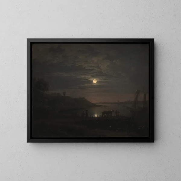 El paso sobre el Petit Belt en Snoghj al amanecer de la luna - Jens Juel — cuadro enmarcado en la pared