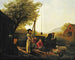 la mañana de primavera cerca de la puerta de la cocina, preparación para el mercado - Jerome Thompson — vista de la obra