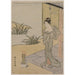 Reproduction of the painting Young woman looking at a pot of carnations - Suzuki Harunobu