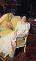 Clotilde sitting on the sofa - Joaquín Sorolla — artwork view