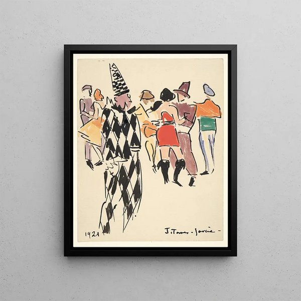 Artists Harlequin and Dancers - Joaquín Torres-García — framed artwork on a wall
