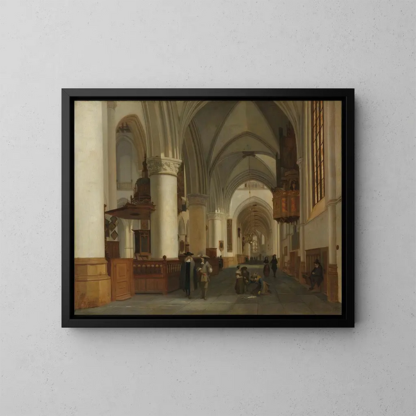 Interior de la iglesia de San Bavón en Haarlem - Job Adriaensz Berckheyde — cuadro enmarcado en la pared