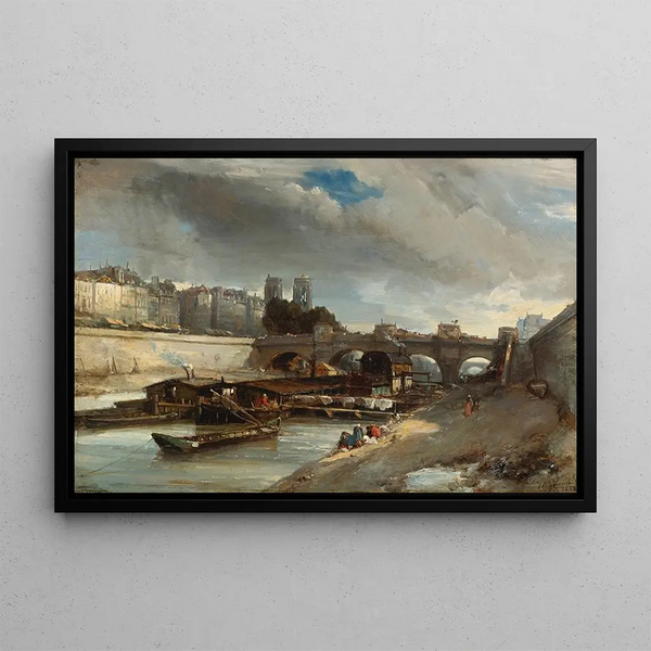 Bateau-Lavoir cerca del Pont-Neuf París - Johan Barthold Jongkind — cuadro enmarcado en la pared