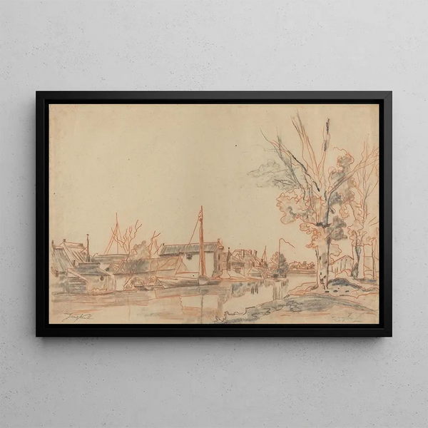 Bords de canal - Johan Barthold Jongkind — cuadro enmarcado en la pared