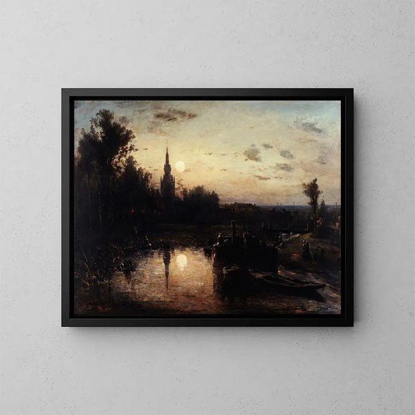 Moonlight at Overschie, near Rotterdam - Johan Barthold Jongkind — framed artwork on a wall