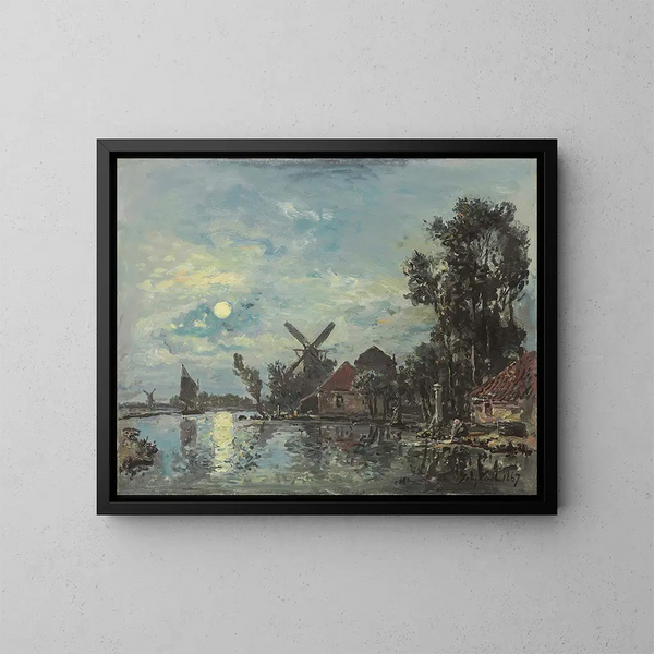 Efecto de la luna en el estuario en Holanda - Johan Barthold Jongkind — cuadro enmarcado en la pared