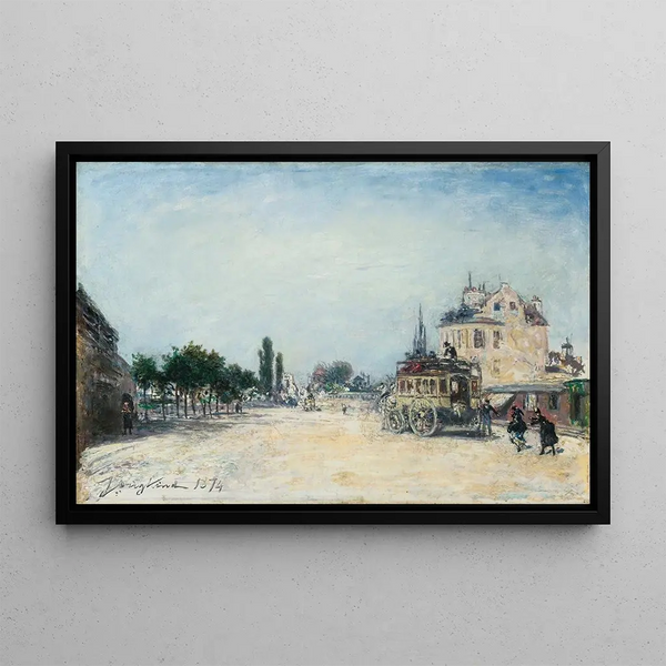 L'Omnibus de la Glacière à la Barrière Rochechouart - Johan Barthold Jongkind — framed artwork on a wall