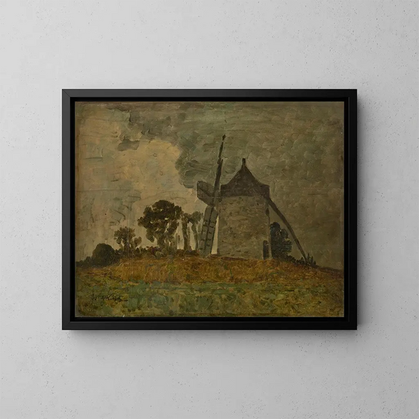 Paisaje con un molino de viento - Johan Barthold Jongkind — cuadro enmarcado en la pared