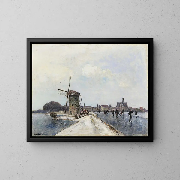Patineurs à Maassluis - Johan Barthold Jongkind — framed artwork on a wall
