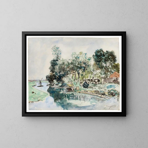 Paseo en barca por el río - Johan Barthold Jongkind — cuadro enmarcado en la pared